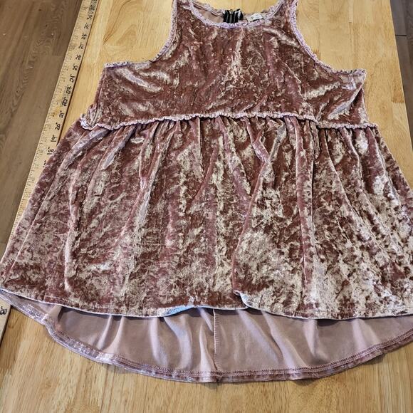 POL Dresses & Skirts - POL Pink Crushed Velvet Tank Mini Dress Zip Back Detail Empire Waist L